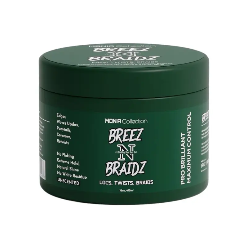 BREEZ N BRAIDZ Green Jar 475ml - Pro Brilliant Maximum Control for Locs Twists Braids Unscented