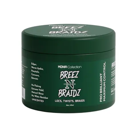 BREEZ N BRAIDZ Green Jar 475ml - Pro Brilliant Maximum Control for Locs Twists Braids Unscented