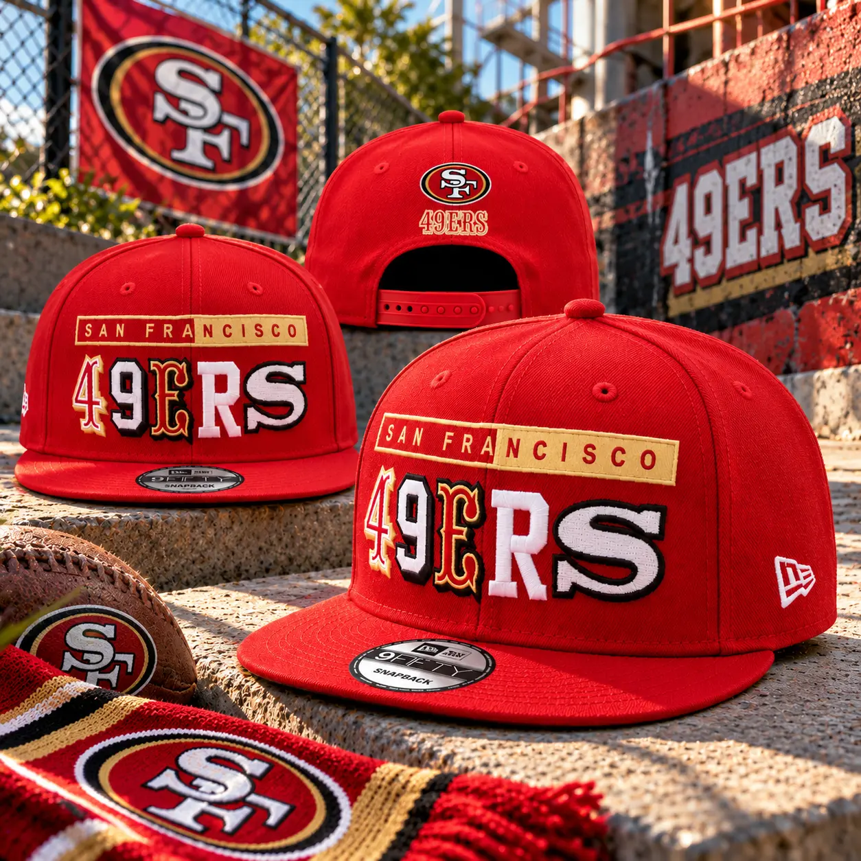 San Francisco 49ers Red 9FIFTY Snapback – Embroidered 49ERS Wordmark, Adjustable Flat Brim