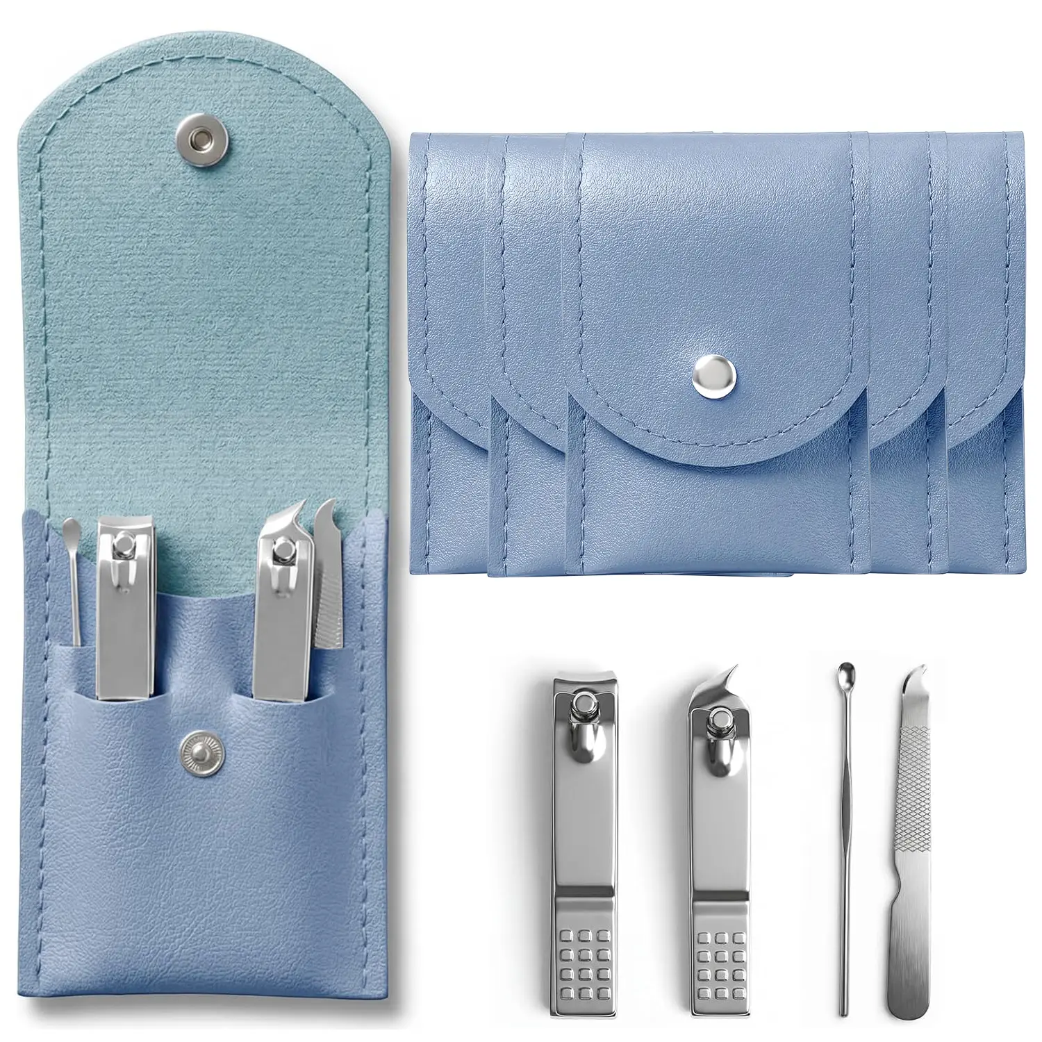 5Pcs Nail Clipper Set, 4 In 1 Manicure Set, Portable Stainless Steel Nail Clipper Kit with PU Leather Storage Pouch, Travel Nail Care Tools