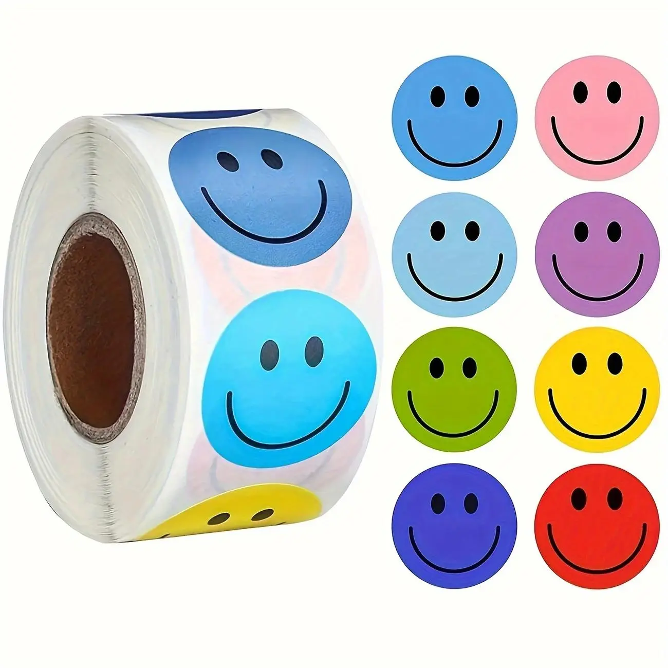 Smile Face Sticker Label Roll, 500pcs/roll Colorful Self Adhesive Sticker, Self Adhesive Labels, Reward Sticker for Teacher, Parent, Classroom, Emoji Stickers, Sticker Rolls