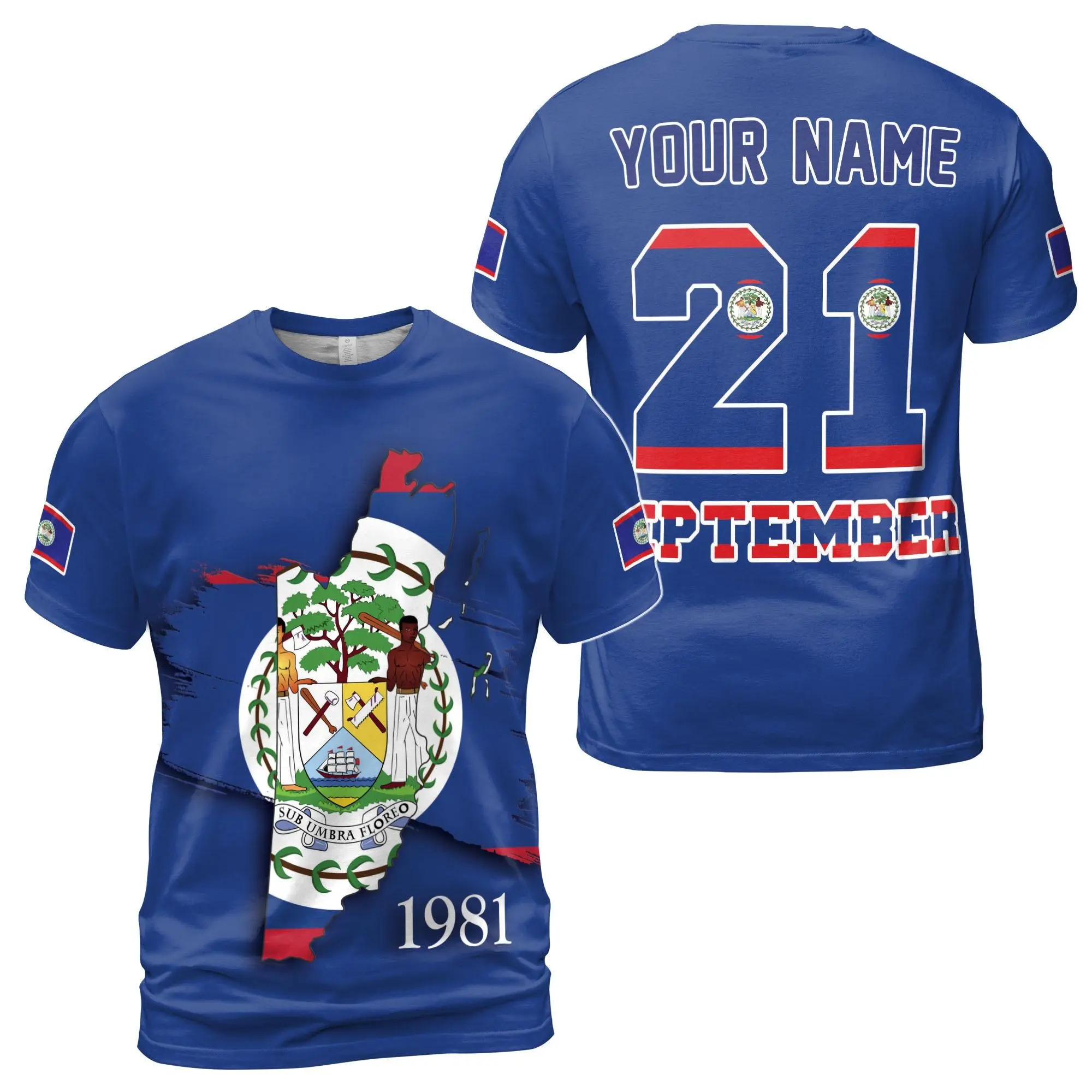 Custom Name Belize September 21st Independence Day Men's T-shirt S-5XL