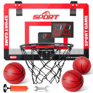 Indoor Outdoor Mini Basketball Hoop with Scoreboard, Over the Door Portable Basketball Hoop Set, Indoor Basketball Game Toy for Kids & Adults Home Workout Equipment