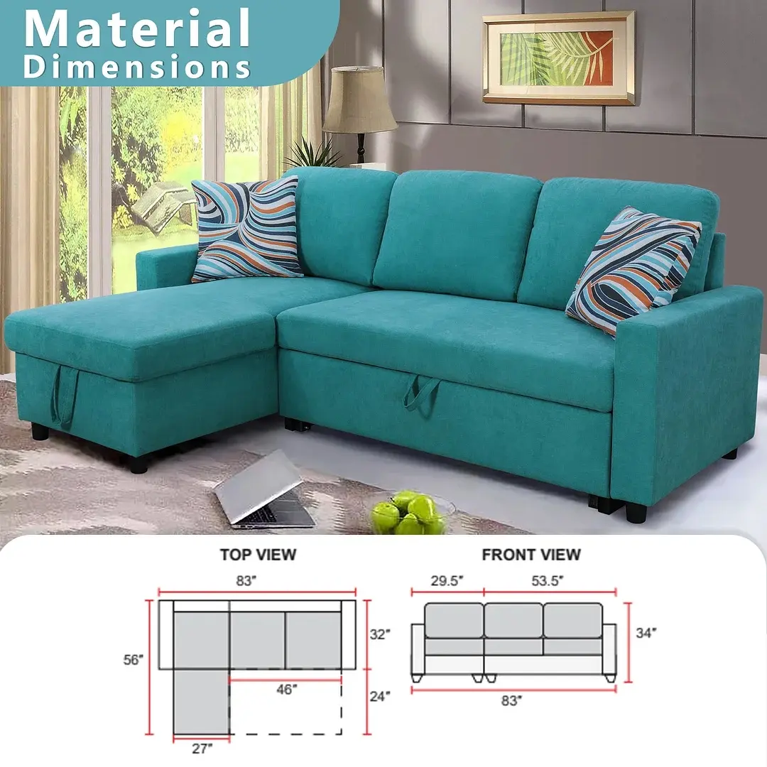 DOMETOUR Sectional Sleeper Sofa Set for Living Room, Convertible Sofa Bed Sectional Couch with Storage Chaise, Extra Large L Shaped Sofa Modular Sofa, Blue Flannelette 2-Piece green  sofa
