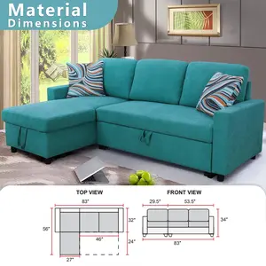DOMETOUR Sectional Sleeper Sofa Set for Living Room, Convertible Sofa Bed Sectional Couch with Storage Chaise, Extra Large L Shaped Sofa Modular Sofa, Blue Flannelette 2-Piece green  sofa