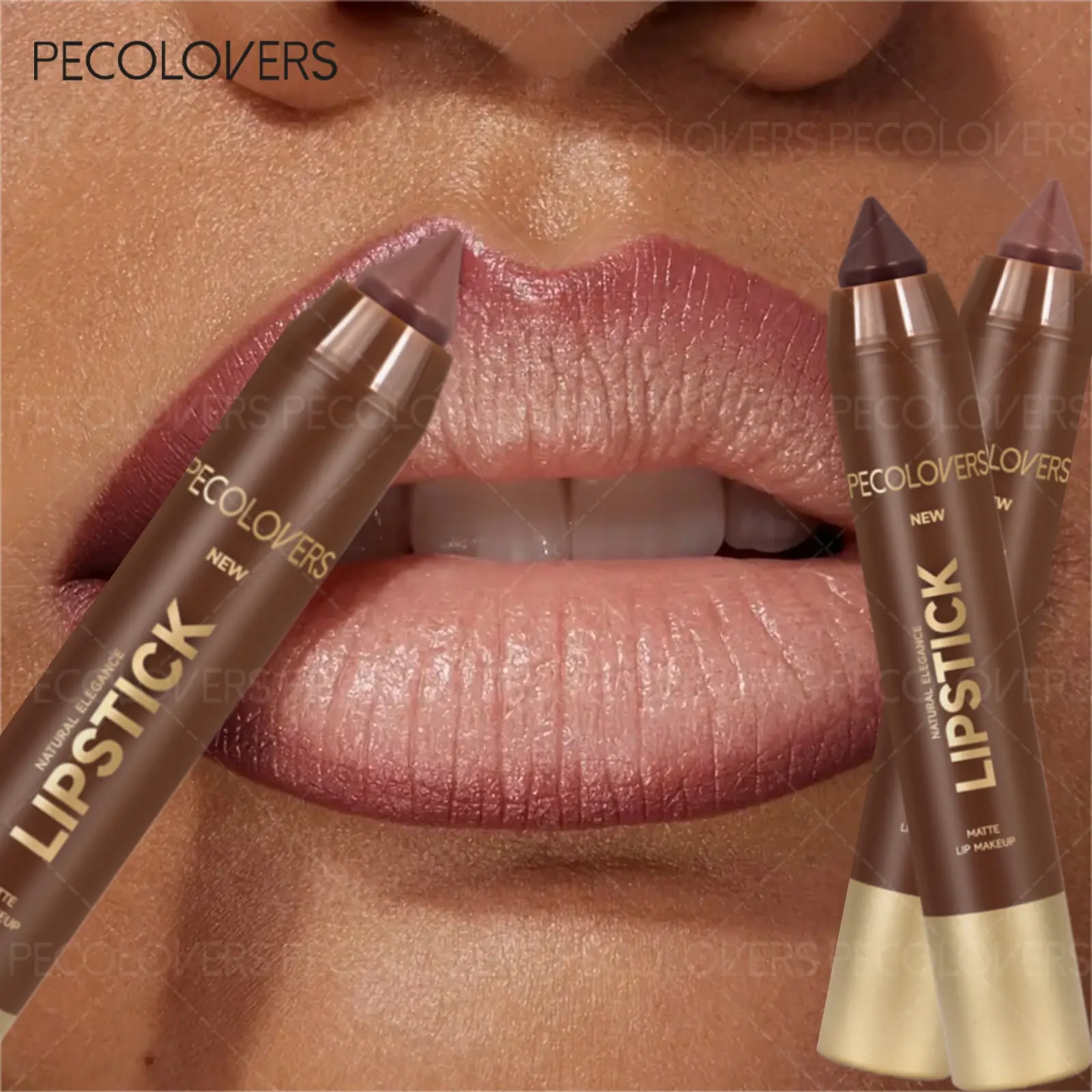 1PC Brown Tube Lipstick Pen, Lipstick Makeup, Matte Non-stick Cup, Lipstick, 2 in 1 Lipline, Waterproof, Long-lasting, Lip Gloss, Perfect Holiday Date, Long Lasting Lipgloss
