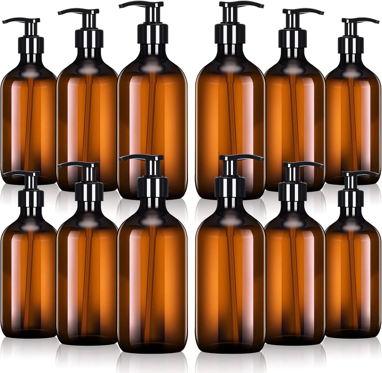 Tessco for You 12 Pack Amber Plastic Pump Bottles Soap Dispenser, 16.9 Oz