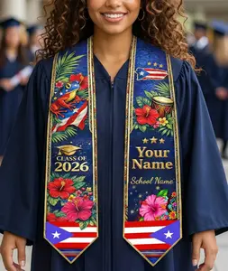 Personalized Puerto Rico Graduation Stole - Class of 2026 Custom Name Graduation Sash - Boricua Pride Coqui & Hibiscus Stole - Puerto Rican Heritage Gift for Graduate