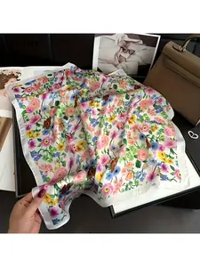 1 piece, 27.5-inch Women's Elegant Flower Printed Scarf, Silk Scarf, 100% Mulberry Silk Satin Scarf - Lightweight and soft, perfect for dinners or as a versatile fashion accessory for hair styling, luxurious and stylish decoration. Women's Scarf, Square S