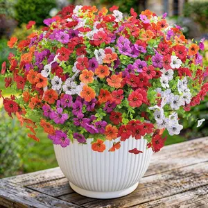 16 Bundles Outdoor Artificial Flowers, Mixed 4 Colors, UV Resistant, Realistic Fake Flowers for Garden, Patio, Porch, Courtyard, Cemetery Decor