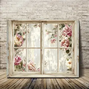 2D Flat 1 Piece Vintage Floral Frame Canvas Wall Art - Pink Peach Rose, Soft Pastel Colors, Country Farmhouse Decor, with Easy-to-Hang Hooks, Suitable for Living Room, Bedroom, Kitchen, Office - Elegant Home Decor Print, Large Canvas Wall Art
