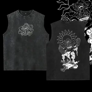 Washable vest 2026 Vintage Acid Washed Monkey D. Luffy Gear 5 Nika Graphic , One Piece Retro Harajuku Anime Oversized Heavyweight Cotton Short Sleeve Top, Dark Streetwear Casual Summer Daily Wear Hip Hop Unisex Fashion Apparel