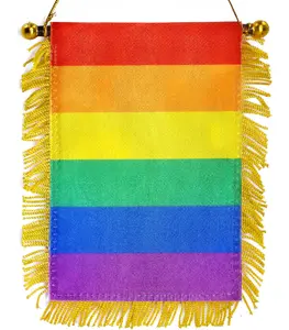 2 Pack-Rainbow Fringy Car Window Hanging Flag - 4x6 '' Small Mini Flag Banner for Car Rearview Mirror Décor - Fringed -Hanging Flag with Suction Cup & Fringy-4''x6 ''