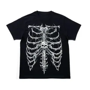 Skeleton Rib Cage T-Shirt, Y2K Grunge Skull Dagger Bone Graphic Shirt, Vintage Aesthetic Gothic Streetwear Tee, Crew Neck, Short Sleeve, Cotton, Gift for Aesthetic Him Her, Men Womenswear Top