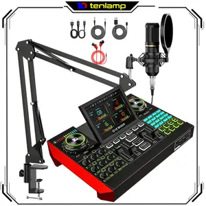 Tenlamp BM800+G10 Economy Podcasting Equipment with Linear Condenser Microphone, Multi-pattern Sound Converter and Cantilever Stand, Plug and Play Podcast Studio Kit, Portable Live Sound Card Kit for Live Singing, Computer Audio Interface, USB Charging