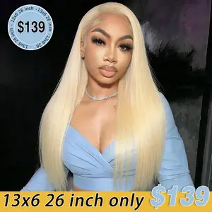 [26 Inch Only $139] STERLY 250% Density #613 Blonde 13x6 Long Straight Full Lace Frontal Body Wave Wigs Fashion Color blonde Wig Smooth HD Transparent Lace Front Wig