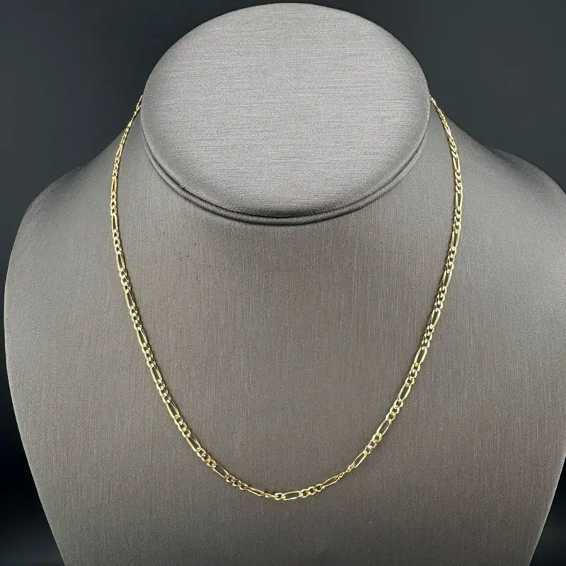Unisex 14K Gold Figaro Necklace, 16 in, 2.37 mm, Perfect Gift for Adults, Gift-Ready Carat Gold Jewelry Accessory