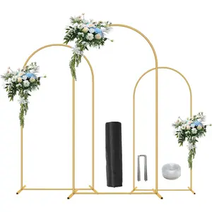 Arch Backdrop Stand Set of 3(6 ft, 5 ft, 4 ft) Arch Stands for Valentines Day, Wedding, Birthday, Baby Shower, Bridal Shower,Balloon Arched Frame for, Gold Floral