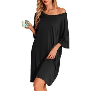 Plus Size Nightgowns for Women Oversized Sleep Shirt Short Sleeve Nightshirt T-Shirt Dress Sleepwear S-5XL