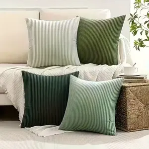 4ps Corduroy Stripe Cushion Cover Green Series Soft Throw Pillow Case for Sofa Bedroom Home Decor