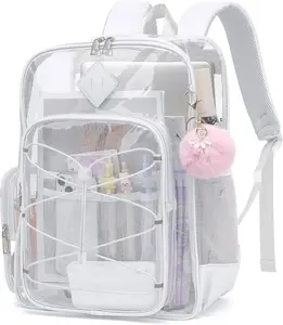 Clear Backpack for School Girls Women, Boys Kids Heavy Duty PVC Transparent Backpacks See Through Clear Bookbags White