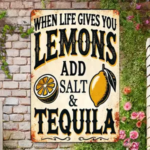 Vintage When Life Gives You Lemons Add Salt Tequila Metal Retro Wall Art Durable Iron Plaque with Pre Drilled Holes for Home Bar Kitchen Restaurant Indoor Outdoor Decor Perfect Gift Idea