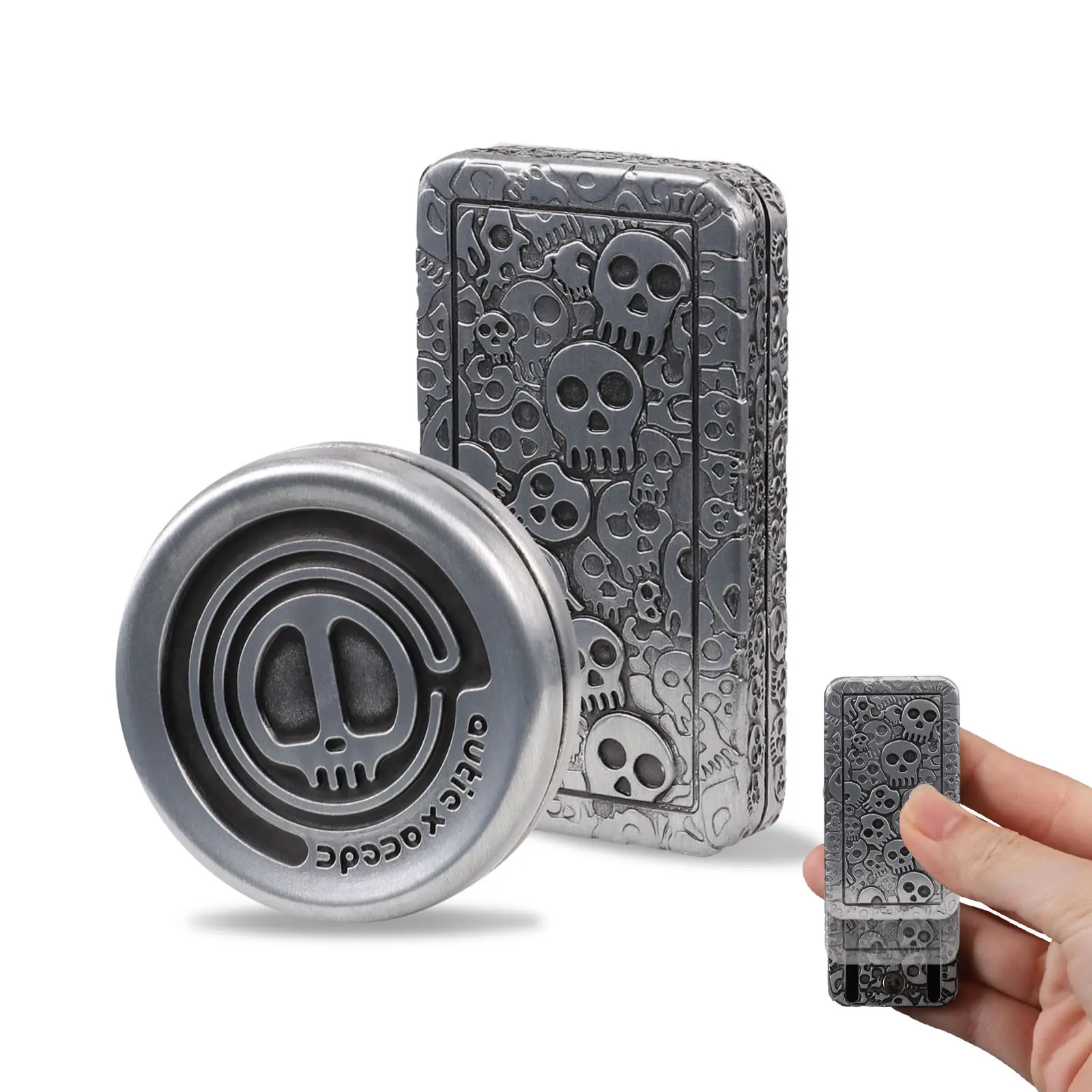 Metal Fidget Slider Fidget Toys Adults Sliver Skull Pattern Relief Haptic Coin Fidget EDC Toys Gifts for Boyfriend and Father(2PCS)