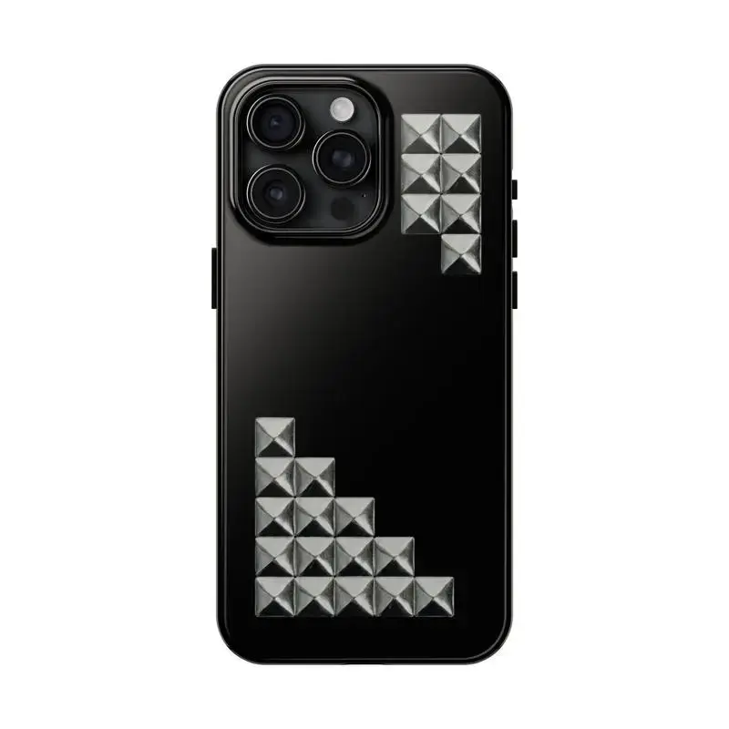 Studded Custom Rubber Phone Case for iPhone 17 Pro Max-11/Mini, Gloss Finish, Luxe Goth Punk Vibe for Punk Fans, Flat Print Graphic Art, Drop-Proof Anti-Drop Armor Snap, Shock-Absorbent Polycarbonate Casing, Premium Smartphone Accessory