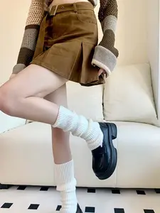 White Knitted Slouch Leg Warmers JK Y2K Style Long Mid Calf Socks Slimming Fit for Spring Summer Fall Autumn Winter with Loafers Fabric Womenswear sockies