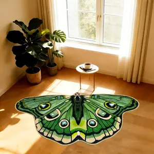 1pc American Retro Emerald Green Butterfly Bedroom Decoration Carpet Ins Pastoral Style Living Room Plush Butterfly Area Rug Irregular Shape Lounge Coffee Table Washable Mat Light Luxury Bathroom Non-slip Floor Mat