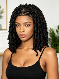 Full Lace Handmade Distressed Butterfly Locs Wig, 14 Inch Short Bob Style, Breathable Net Cap, Ideal for Daily & Party Wear