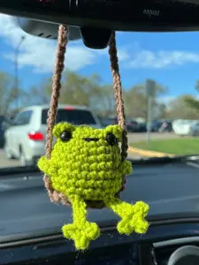 Crochet Frog on Swing, Cute Car Frog Crochet Car Hanging