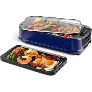 Grill,  1500W Indoor Grill, Electric Grill Griddle with LED  Display & Tempered Glass Lid, Portable Korean BBQ Grill, Non-stick Removable Grill & Griddle Plate