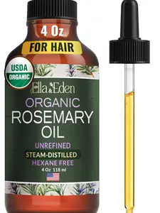 Ella & Eden Organic Rosemary Oil 4oz - Steam-Distilled, 100% Pure, Certified Organic for Hair Growth & Scalp Health