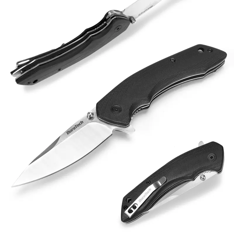 #blackfriday DURATECH Folding Pocket Knife, 3-1/4" Satin 8CR13MOV Blade, Black Smooth G10 Handle with Liner Lock Knife For EDC