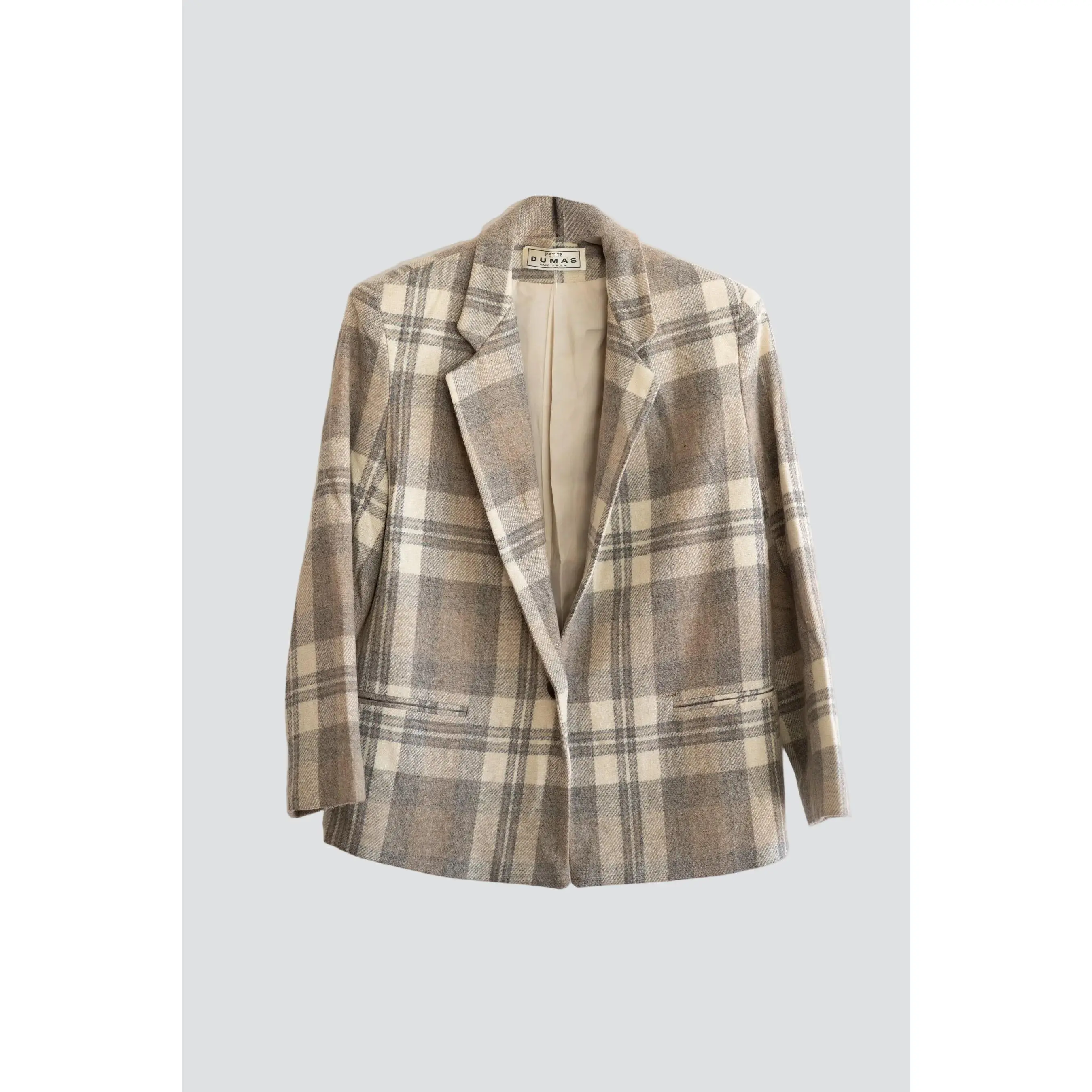 Grey Plaid Wool Dumas Blazer
