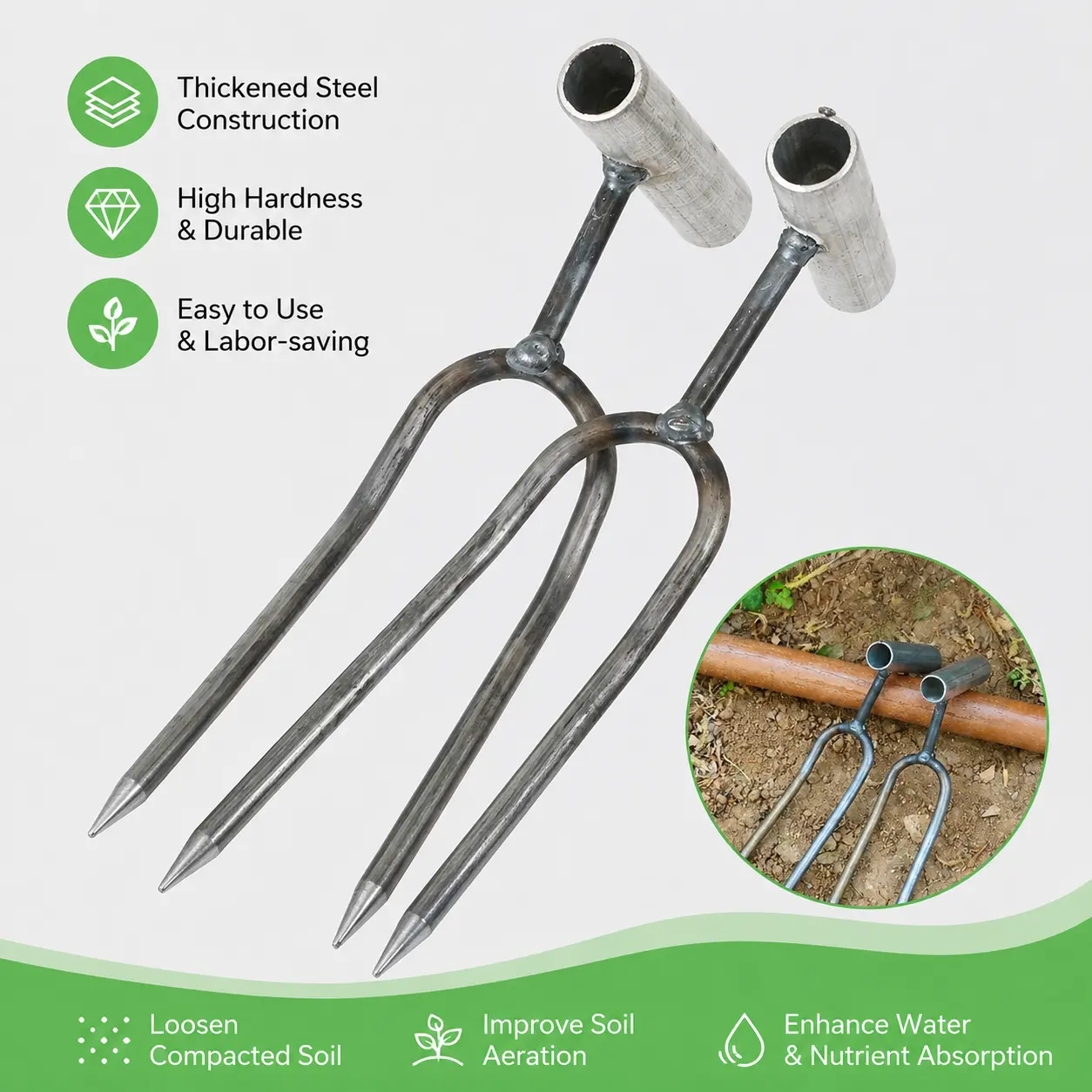 1 Count, Steel Two-Prong Garden Fork, Sturdy Welded Thickened Structure with Pointed Tines, for Yard Outdoor Soil Loosening, Digging and Weeding Tasks