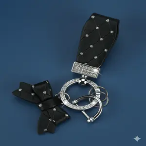 1 New elegant rhinestone bow keychain, exquisite, car keychain pendant, fashion car jewelry for women.