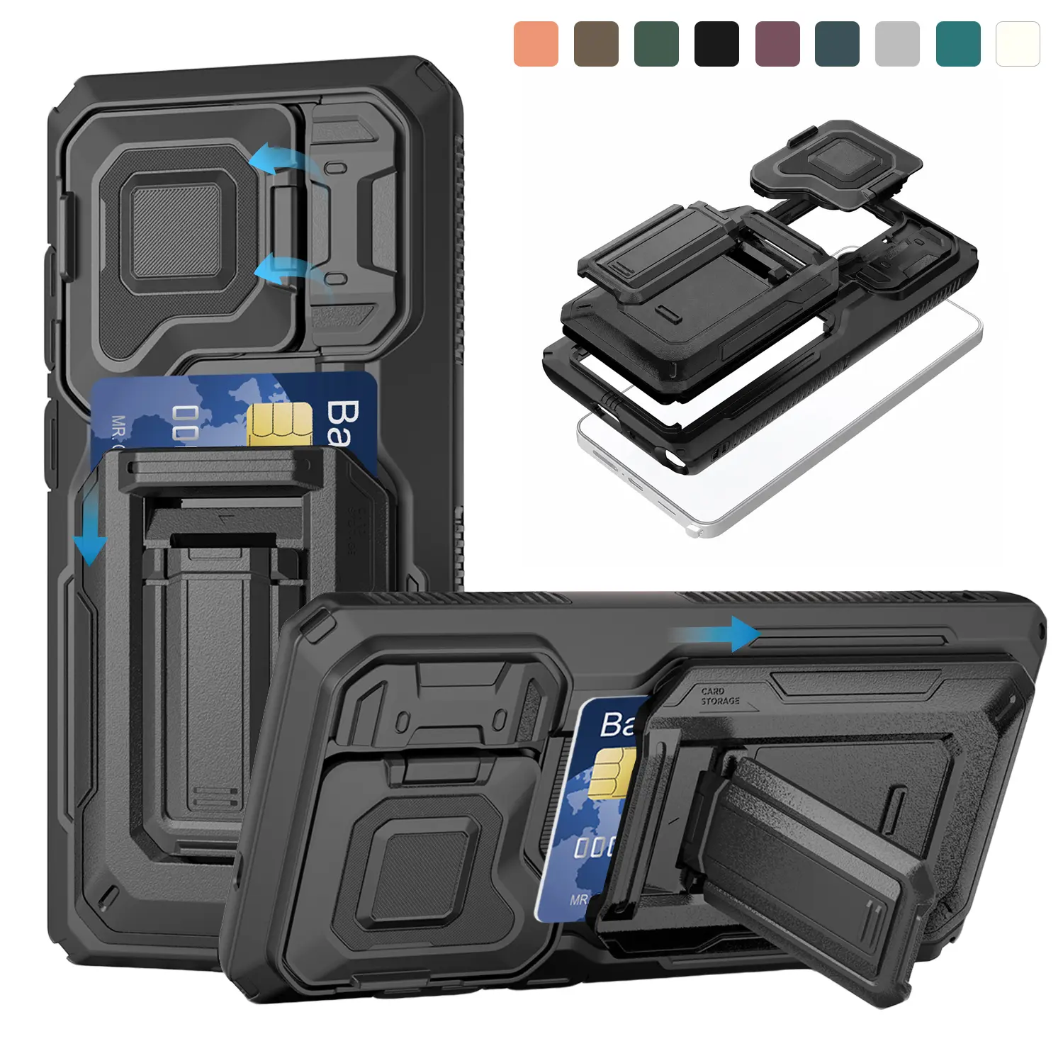 Case for Samsung Galaxy S26 Ultra S25 S24 Plus,Slide Wallet Credit Card Holder Slots,Invisible Stand,Flip Camera Cover Protection,Heavy Duty Rugged Military Grade Drop Shockproof Cover
