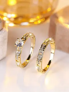 A Luxurious And Elegant Jewelry Set Featuring a Stunning Synthetic Synthetic Zircon Hollow Design, Perfect As a Couple'S Wedding Rings Or a Gift for Mothers And Elders, Elegant Fashion Rings, Beautiful Rings, Artificial Zircon Ring