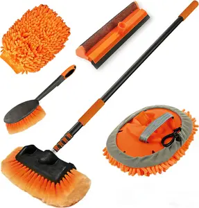 12FT Car Wash Brush with Long Handle, Car Cleaning Kit with Soft Bristle Wash Brush, Microfiber Cleaning Mop, Window Squeegee, Mitt, Wheel Brush for RV, Truck, Boat, House Siding