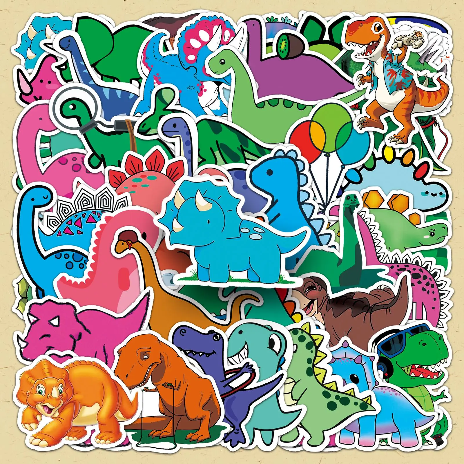 Dinosaur Pattern Sticker, 50pcs/set Cute Cartoon Dinosaur Decorative Sticker, DIY Decals for Water Bottle, Laptop, Phone Case, Scrapbooking, Journal Making
