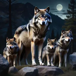 5D DIY Full Drill Round Diamond Painting - Diamond Painting Kits Wolf Pack Moonlight Mosaic, Canvas - DIY Decorative Painting, Home Wall Decor, Suitable for Halloween and Christmas, Birthday and Anniversary Gifts