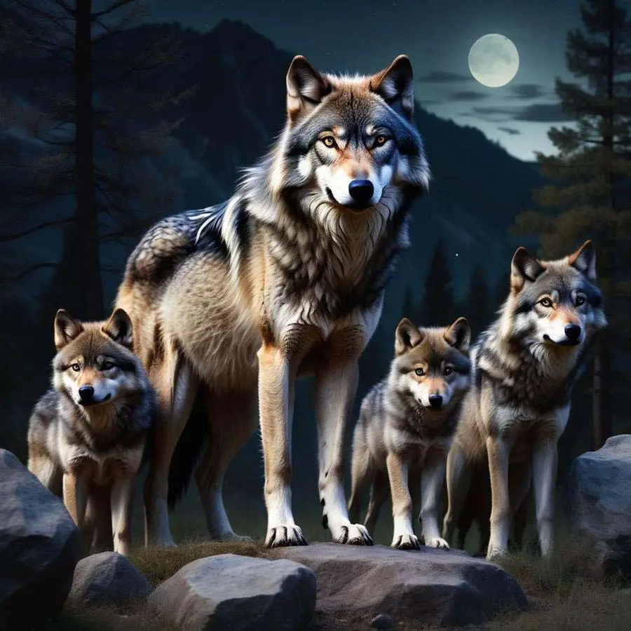 5D DIY Full Drill Round Diamond Painting - Diamond Art Kit Wolf Pack Moonlight Mosaic, Canvas - DIY Decorative Painting, Home Wall Decor, Handicraft, Suitable for Halloween, Christmas, Birthdays, and Anniversary Gifts.