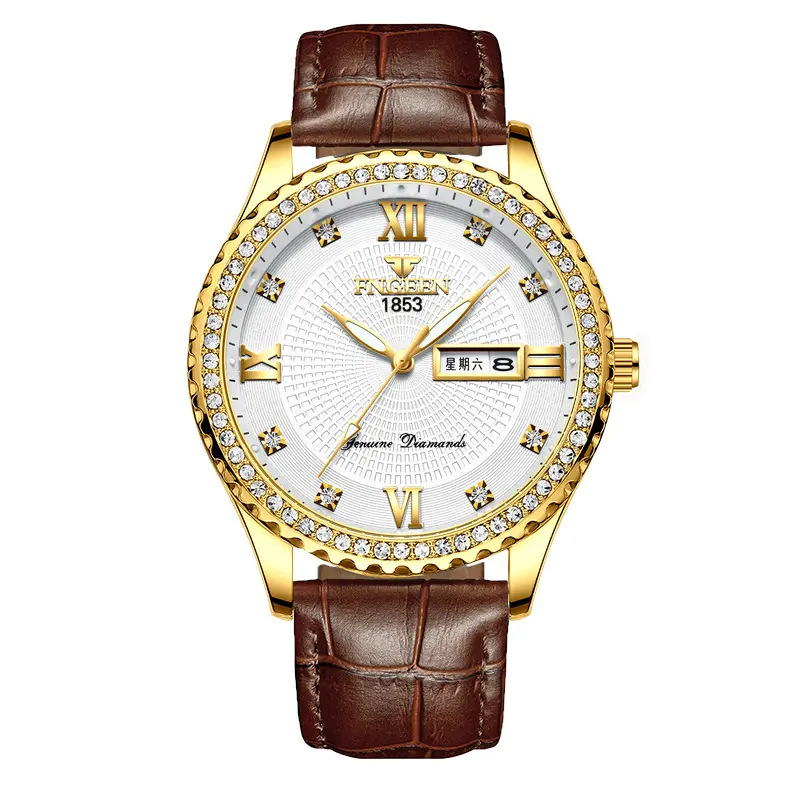 【 Brown leather 】 Full gold   gold face