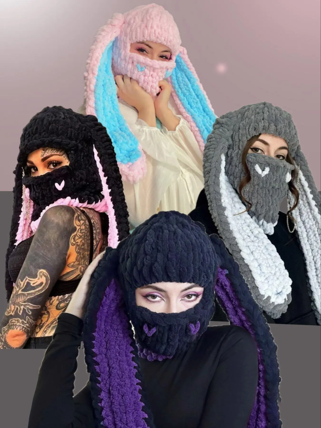 Women's Cute Rabbit Ear Design Cozy Beanie Hat, Casual Street Soft Thick Warm Knit Hat for Fall & Winter, Fashion Accessories for Women & Girls