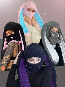 Women's Cute Rabbit Ear Design Beanie Hat, Casual Street Soft Thick Warm Knit Hat for Fall & Winter, Fashion Accessories for Women & Girls