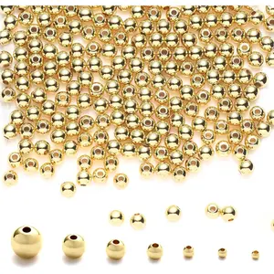 2mm-570pcs 18K Gold Filled Round Ball Beads for Jewelry Making Gold Spacer Beads, Smooth Gold Metal Beads for Bracelets Necklaces Earrings Crafts Bulk Supplies