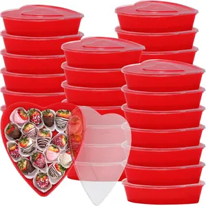 24 Pieces Valentine's Day Heart Shaped Storage Containers 22 oz / 650 ml Heart Shaped Box Plastic Storage Box with Lids Reusable Dessert Containers for Food Fruit Vegetable