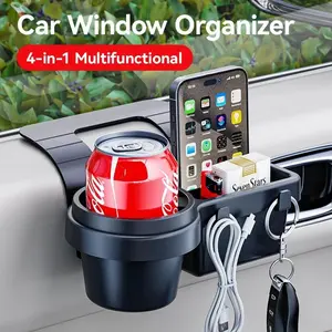 Car Cup Stand Phone Holder Mount Tray Side Door Window Storage Barrel Pocket Hanging Storage Rack Car Organizer with Auto Interior Accessories Multifunctional Car Organizer